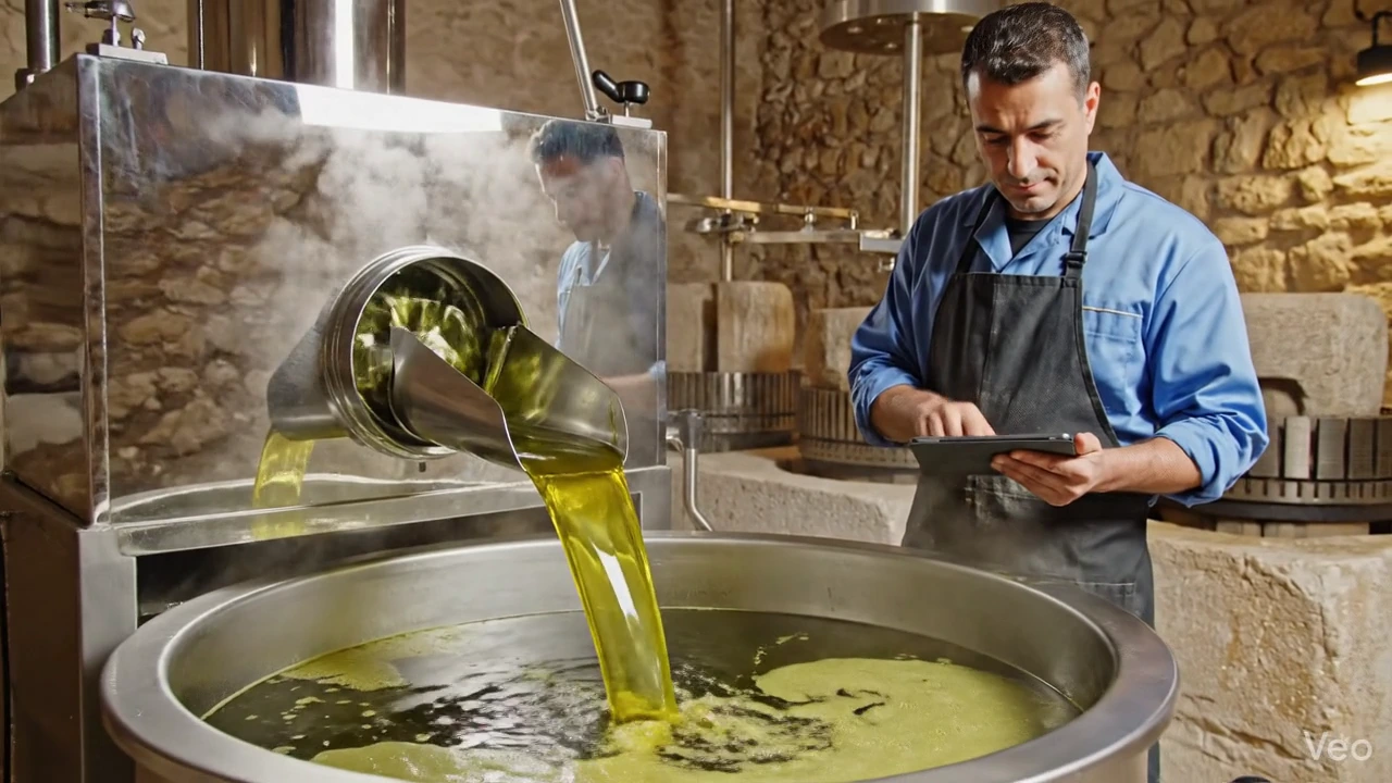 Agriculteur utilisant une tablette dans une oliveraie