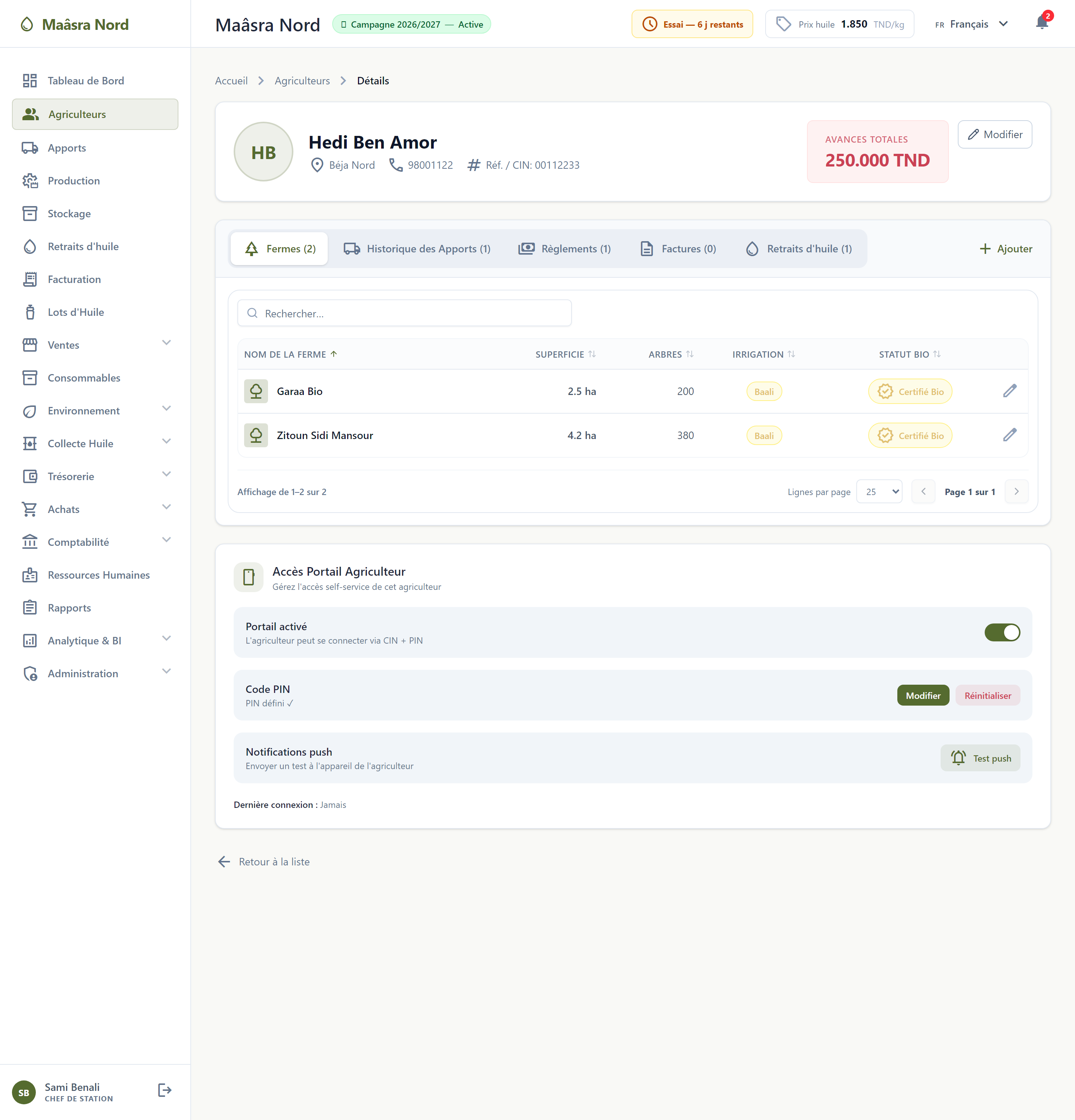 Fiche d'un agriculteur